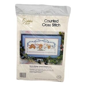 Vintage Golden Bee‎ Counted Cross-Stich Bunny Babies Sweet Dreams Vintage New